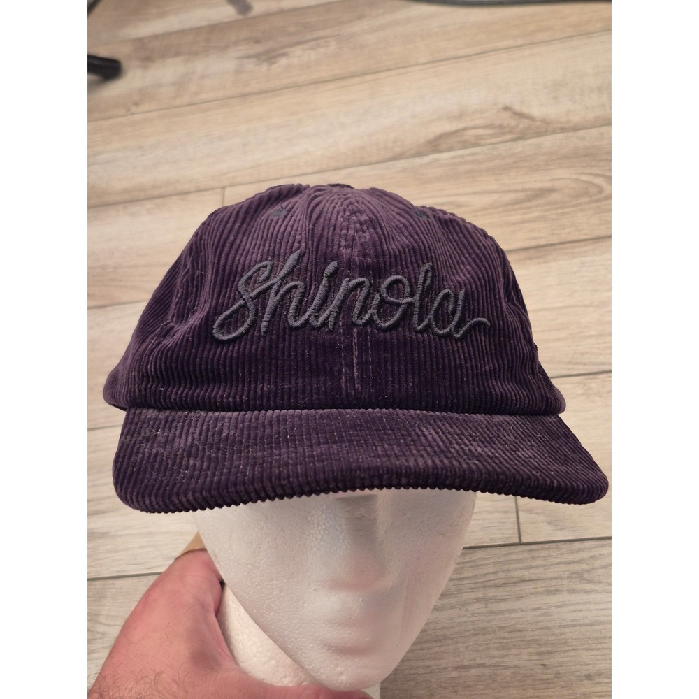 Shinola Detroit Mens Corduroy Script Logo Baseball Cap Hat Leather Strap USA